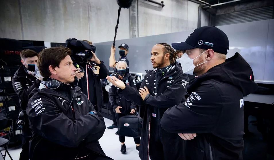 Wolff with Hamilton and Bottas at Belgian GP