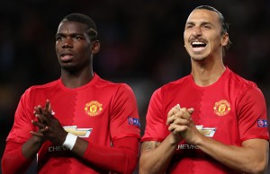 MANCHESTER, ENGLAND - SEPTEMBER 29: Paul Pogba and Zlatan Ibrahimovic of Manchester United before the UEFA Europa League match between Manchester United FC and FC Zorya Luhansk at Old Trafford on September 29, 2016 in Manchester, England. (Photo by Matthew Ashton - AMA/Getty Images)